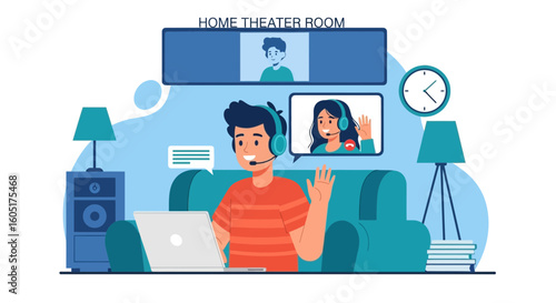 Modern Remote Communication Technology Connects Distant People At Home Meeting