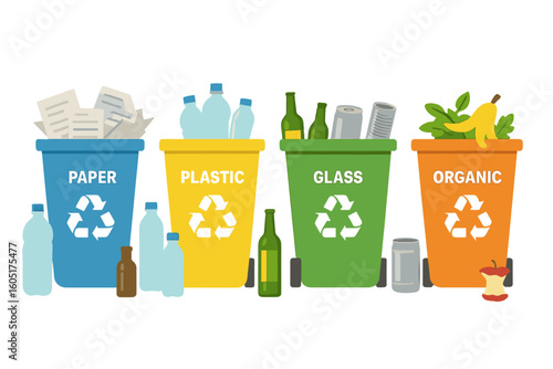 Motivational vector illustration depicting a man sorting waste in a proper manner