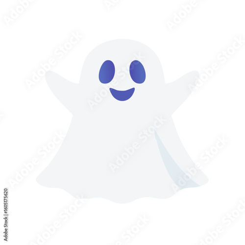 Cute Cartoon Halloween Ghost Character Isolated on a Transparent Background 