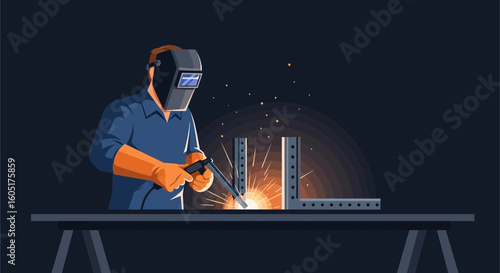 Professional Welder Engaging In Metal Fabrication With Protective Gear And Equipment