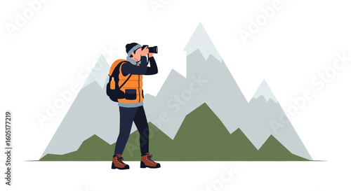 Mountaineer Taking Picture In The Mountain, Capturing Nature's Majesty