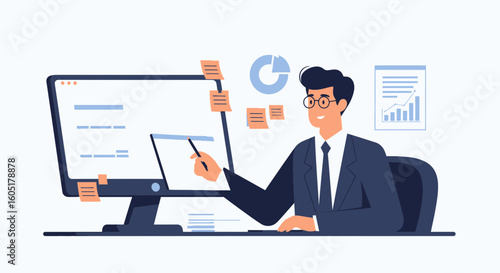 Successful Businessman Managing Projects and Tasks Efficiently With Modern Technology