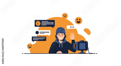 Photographer Greeting Viewers Amidst Social Media Feedback And Digital Engagement