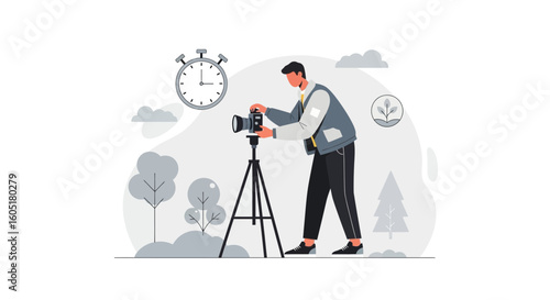 Photographer Setting Up Camera On Tripod For Nature Photography Outdoors Session