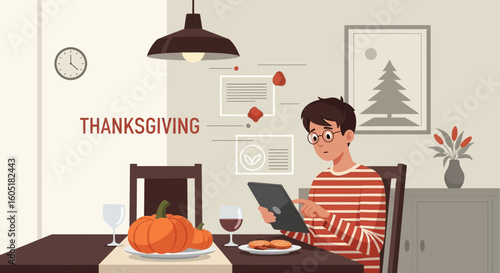 Planning The Thanksgiving Day Celebration Using Digital Device At Home