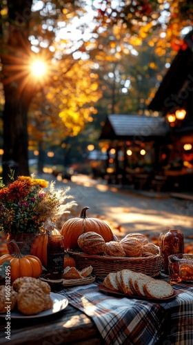 Colorful Autumn Picnic at a Cozy Lodge With Freshly Baked Goods and Pumpkins ...