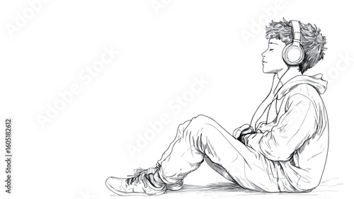 Creative Doodle Outline Illustration of a Boy Sitting