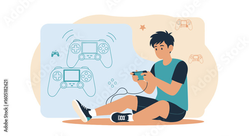 Teenager Plays Video Games Using A Mobile Controller Sitting In The Living Room