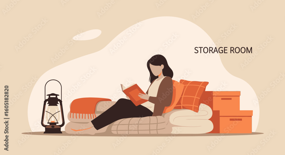 Fototapeta premium Relaxing Reading Nook Using Repurposed Storage Items For A Cozy Atmosphere
