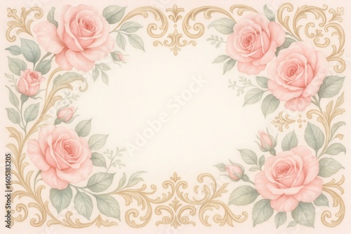 Elegant botanical border design featuring delicate watercolor flowers and decorative elements for premium stationery applications