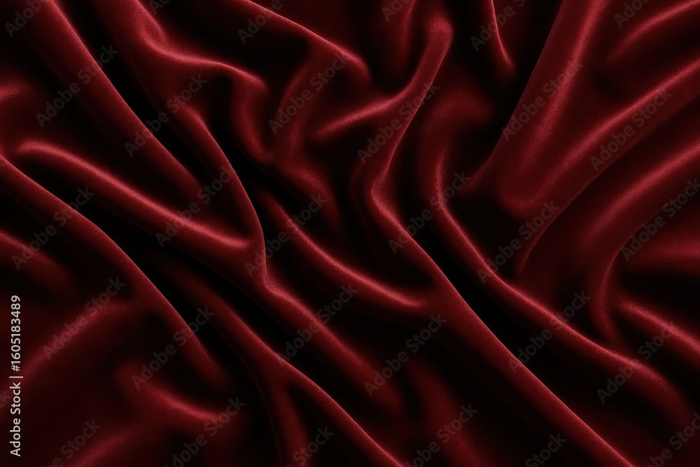 Fototapeta premium Elegant flowing burgundy velvet fabric with soft draping and luxurious texture creating sophisticated background design