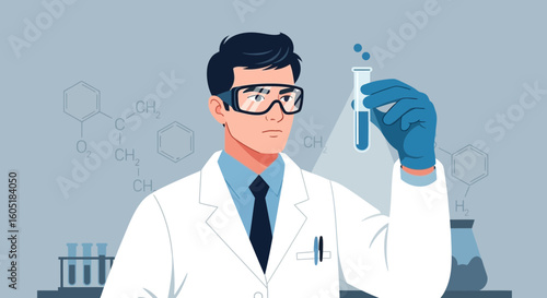 Researcher Inspecting Sample In Test Tube For Scientific Breakthrough