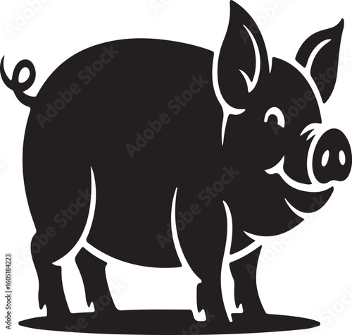 Black and white vector cartoon illustration of a cute isolated wild animal including a black silhouette of a donkey and a rabbit