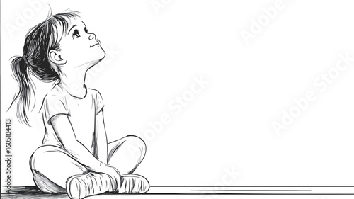 Inquisitive Young Child on Porch Looking Ahead with Wonder