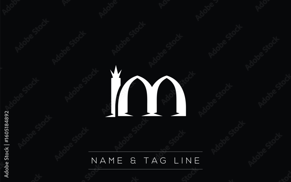 Fototapeta premium IM logo design. A sophisticated, minimalistic logo design featuring golden stylized typography, perfect for branding concepts emphasizing luxury, professionalism, and contemporary aesthetics.
