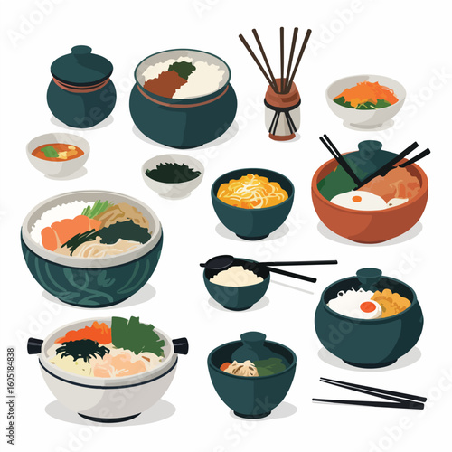 Traditional Korean Cuisine Icon Set