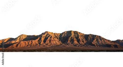 Fototapeta Naklejka Na Ścianę i Meble -  A panoramic desert mountain range at golden hour sunrise or sunset. Isolated on transparent background, png