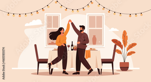 Romantic Couple Celebrating With A Dance After A Pleasant Meal At Home