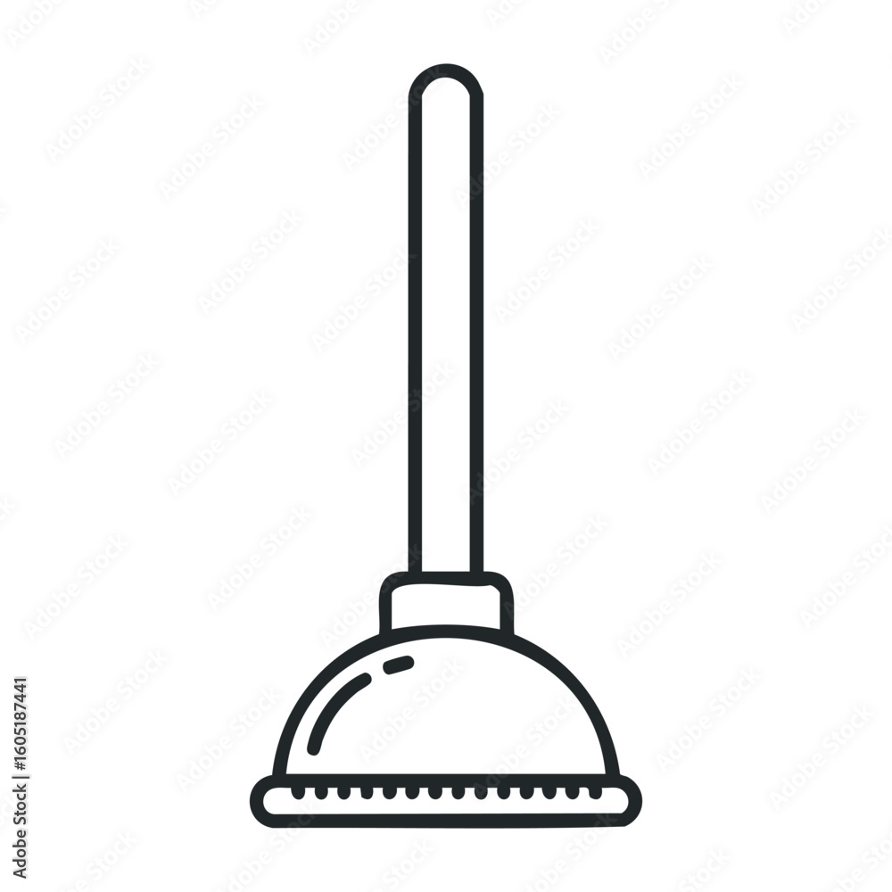 Outline icon of classic toilet plunger with handle in minimalist design. Vector illustration Outline icon of classic toilet plunger with handle in minimalist design. Vector illustration