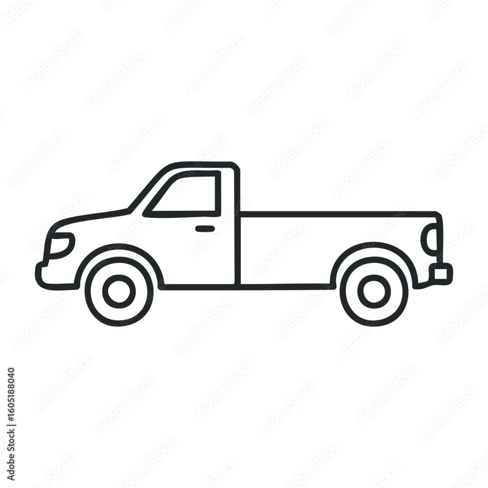 Minimalist black outline of pickup truck side view on white background. Vector illustration Minimalist black outline of pickup truck side view on white background. Vector illustration