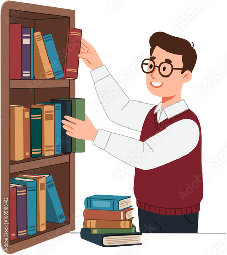 A man selecting a book from a shelf, an ideal scene for any bibliophile.