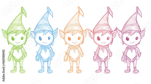 Elegant Gradient Line Drawing of a Cartoon Elf Simplified