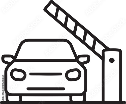 Parking Access Control System Illustration Featuring a Car and a Boom Barrier in a Minimalist Design