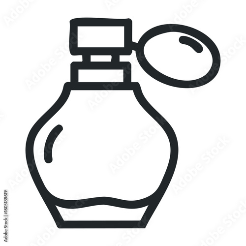 Vintage perfume bottle with classic atomizer design in black and white. Vector illustration