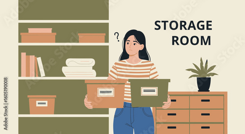 Uncertainty Of Placement A Woman Confused While Organizing Room For Storage