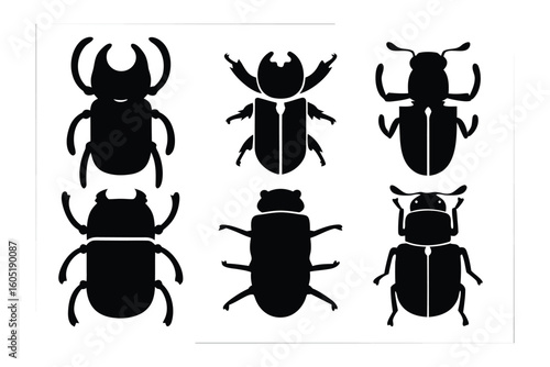 Collection of diverse insect silhouettes showcasing various forms and anatomical features of small creatures