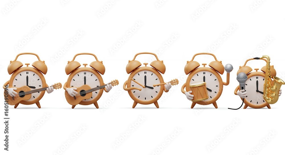 Naklejka premium Animated clocks engaging in various activities