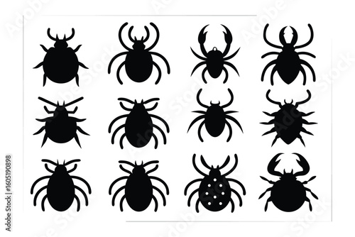 Collection of black silhouette rabbit poses showing various actions and static positions