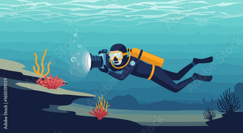 Underwater Photographer Exploring Coral Reefs Capturing Marine Life Wonders
