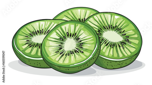 Fresh Sliced Green Kiwi Fruit Simple Line Vector Illustration