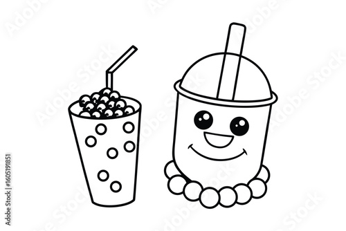 Bubble Tea Mascot With Straw And Bouncing Boba