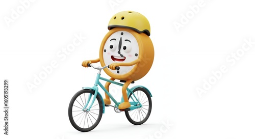 Clock character riding bicycle