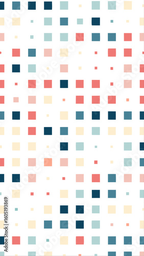 Abstract geometric pattern of scattered colorful rectangles and squares on a white background creating a modern visual texture