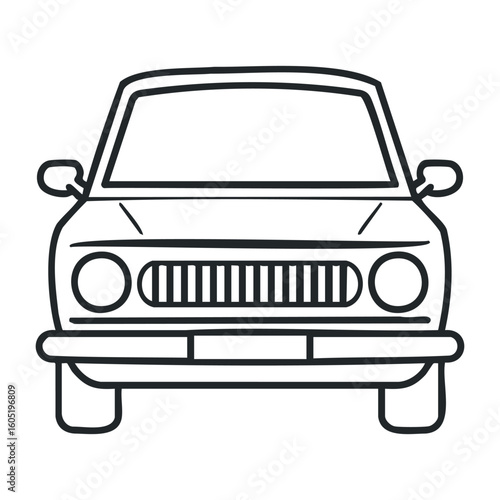 Simple outline of classic car front view with distinctive grille design. Vector illustration