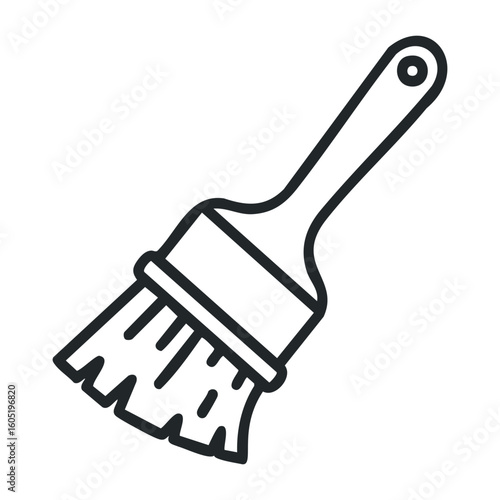 Simple black and white outline of a paintbrush with bristles and handle. Vector illustration