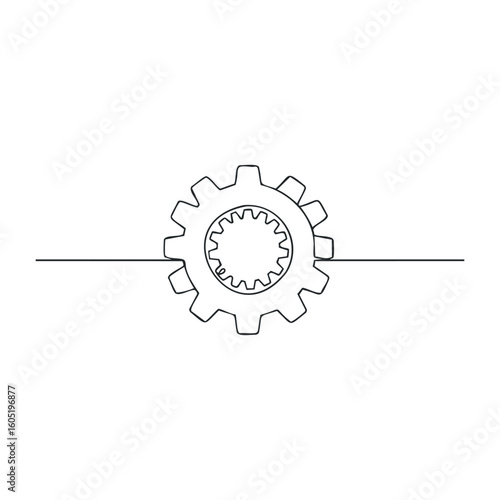 Minimalist gear design with interlocking cogs and horizontal lines. Vector illustration