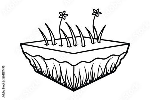 Vector Of Floating Grassy Land Chunk With River