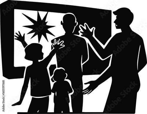 family reacting to viral video silhouette, family watching viral video together silhouette