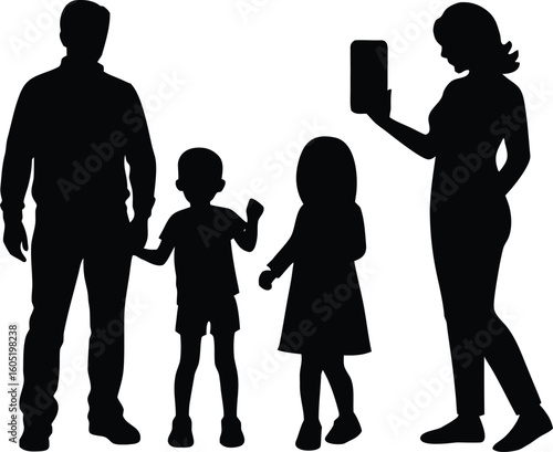 family using translation app silhouette, family using translator app silhouette