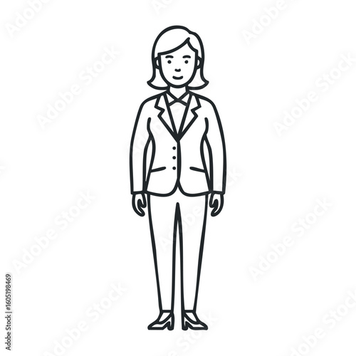 Outline of caucasian female adult in business attire with simple line art style. Vector illustration
