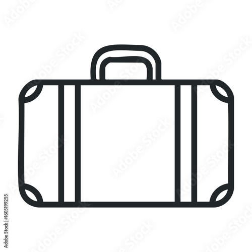 Simple outline of a travel suitcase icon in black and white. Vector illustration