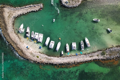 Drone Aerial Footage of a Caribbean shore in Puerto Aventuras, Mexico