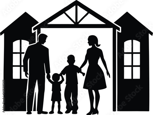 parents welcoming child home silhouette, parents greeting child home silhouette