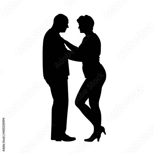 Silhouettes of a couple embracing and expressing affection together  