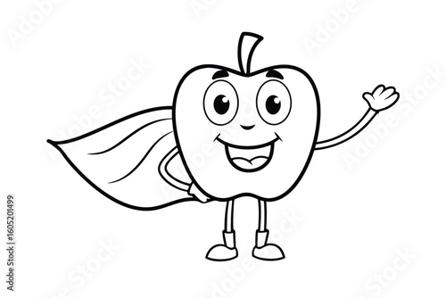 Happy Apple Character With A Cape Like A Superhero