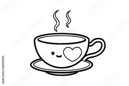 Tea Cup Mascot With Steam Heart Beverage